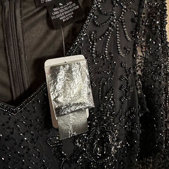 PISARRO Nights Beaded V-Neck Cocktail Dress in Size 4,Slate Charcoal Grey NWT - Picture 9 of 17